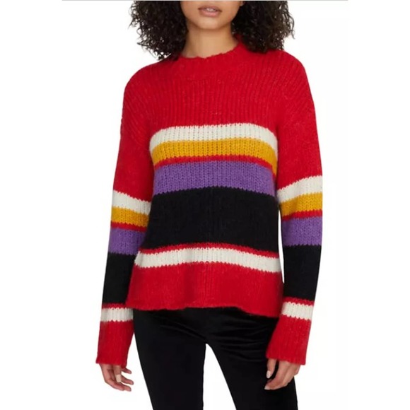 Sanctuary Party Striped Alpaca Wool Red Knit Crew Neck Pullover Sweater Small - Picture 1 of 10